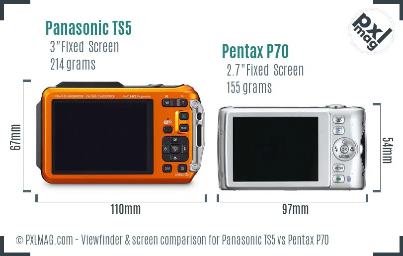 Panasonic TS5 vs Pentax P70 Screen and Viewfinder comparison