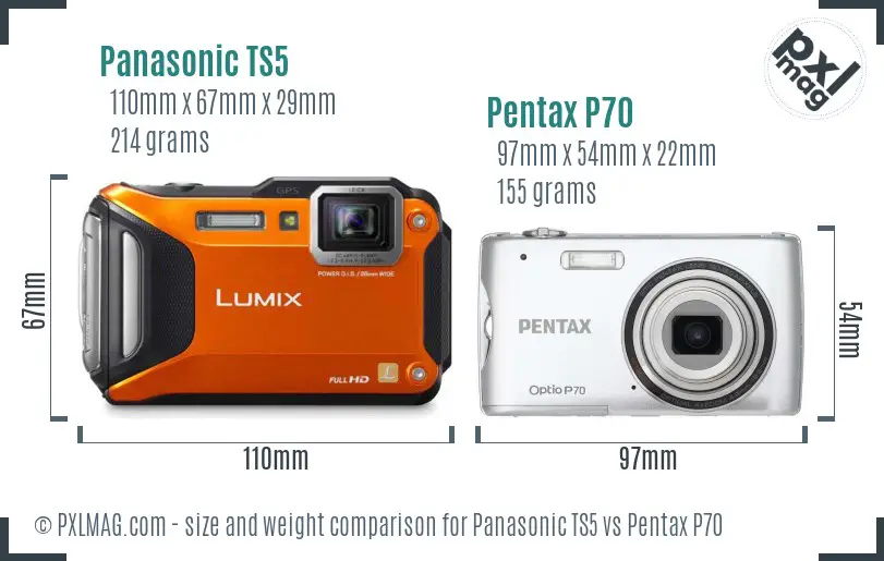 Panasonic TS5 vs Pentax P70 size comparison