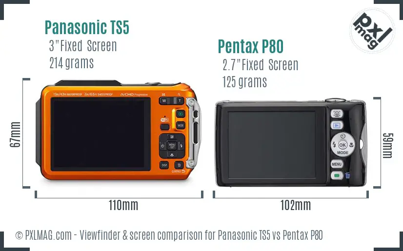 Panasonic TS5 vs Pentax P80 Screen and Viewfinder comparison