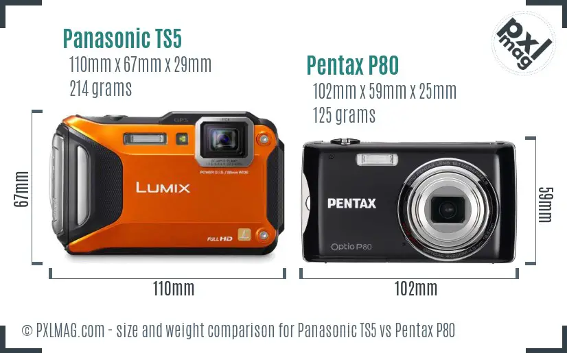 Panasonic TS5 vs Pentax P80 size comparison