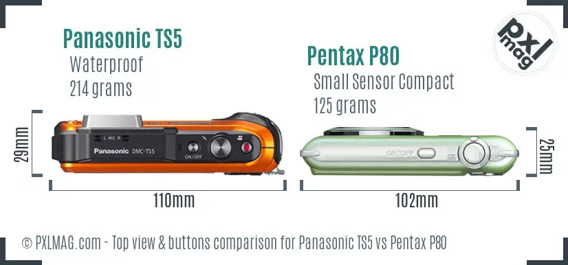 Panasonic TS5 vs Pentax P80 top view buttons comparison