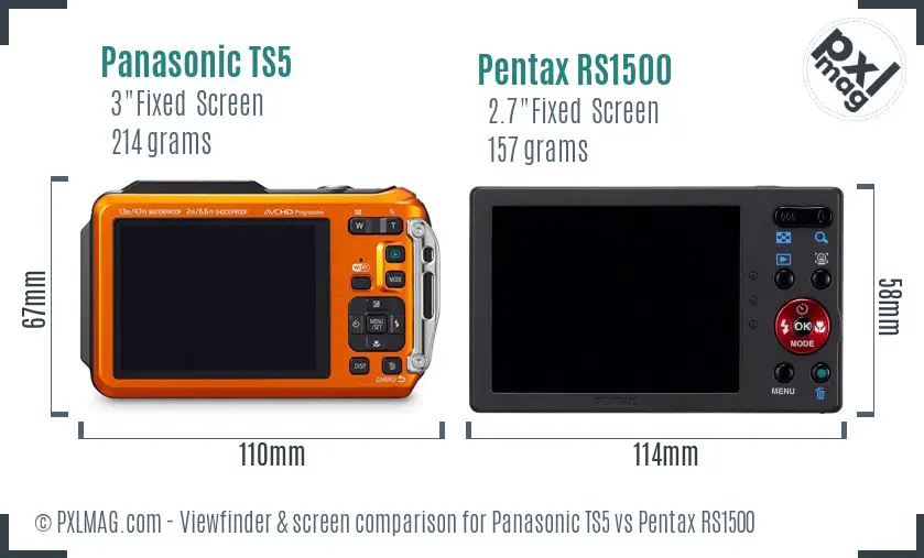 Panasonic TS5 vs Pentax RS1500 Screen and Viewfinder comparison