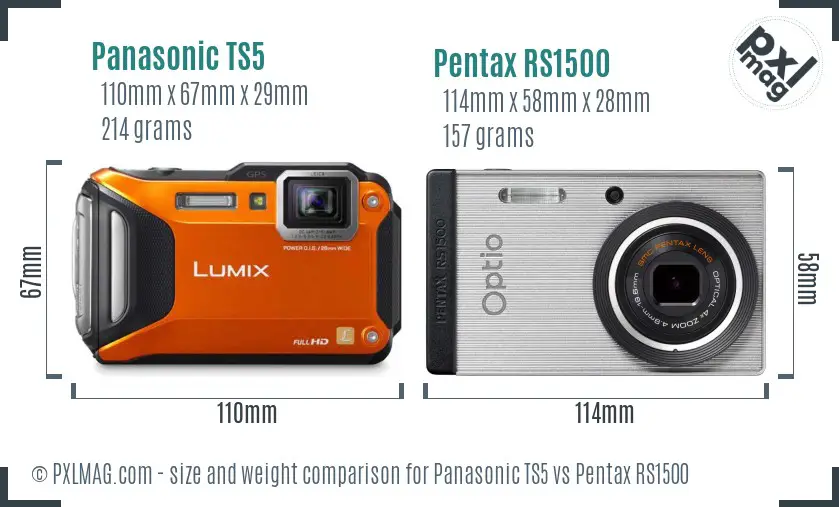 Panasonic TS5 vs Pentax RS1500 size comparison
