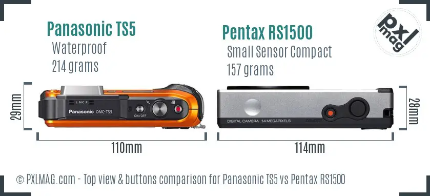 Panasonic TS5 vs Pentax RS1500 top view buttons comparison