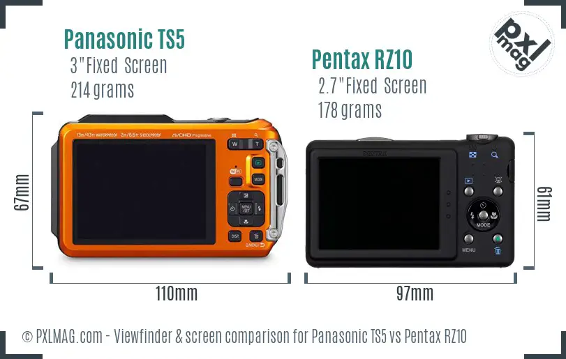 Panasonic TS5 vs Pentax RZ10 Screen and Viewfinder comparison