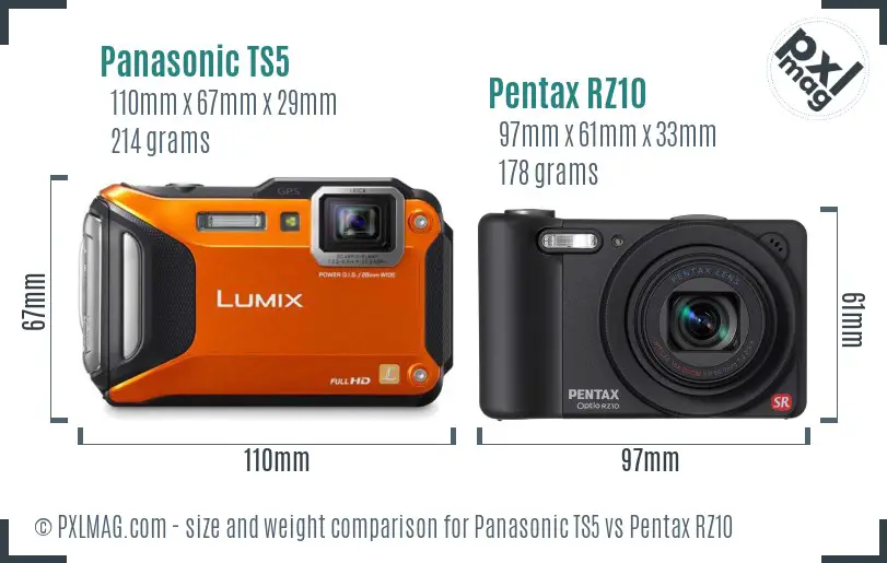 Panasonic TS5 vs Pentax RZ10 size comparison