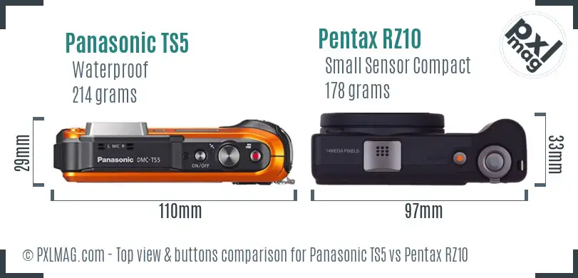 Panasonic TS5 vs Pentax RZ10 top view buttons comparison