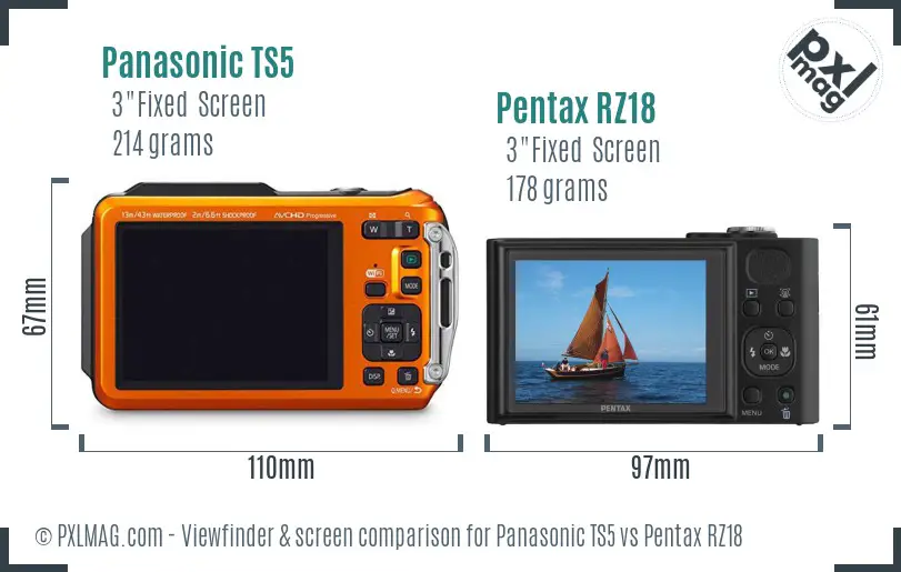 Panasonic TS5 vs Pentax RZ18 Screen and Viewfinder comparison