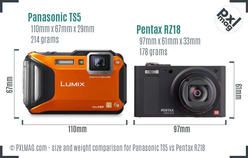 Panasonic TS5 vs Pentax RZ18 size comparison