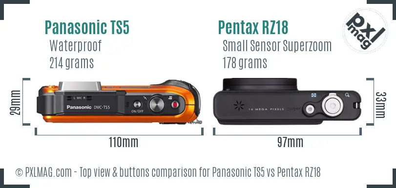Panasonic TS5 vs Pentax RZ18 top view buttons comparison