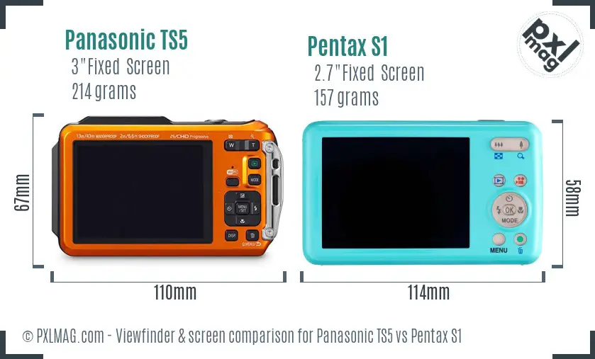 Panasonic TS5 vs Pentax S1 Screen and Viewfinder comparison