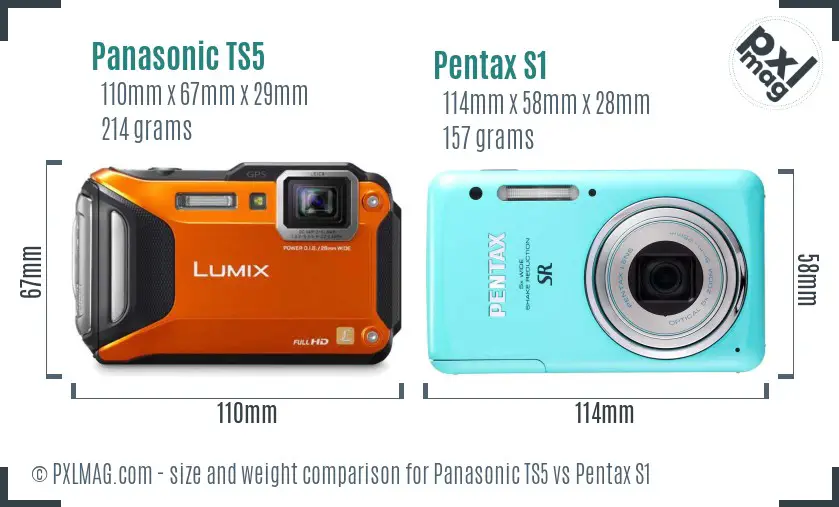 Panasonic TS5 vs Pentax S1 size comparison