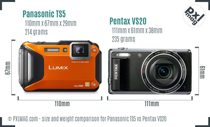 Panasonic TS5 vs Pentax VS20 size comparison