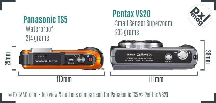 Panasonic TS5 vs Pentax VS20 top view buttons comparison
