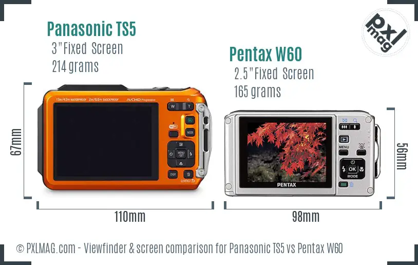 Panasonic TS5 vs Pentax W60 Screen and Viewfinder comparison