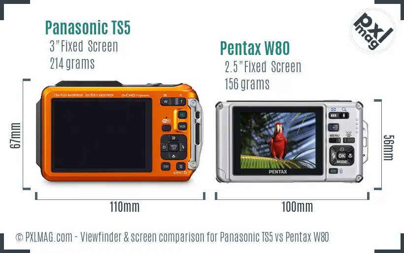 Panasonic TS5 vs Pentax W80 Screen and Viewfinder comparison