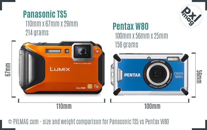 Panasonic TS5 vs Pentax W80 size comparison