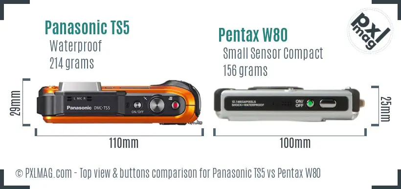 Panasonic TS5 vs Pentax W80 top view buttons comparison