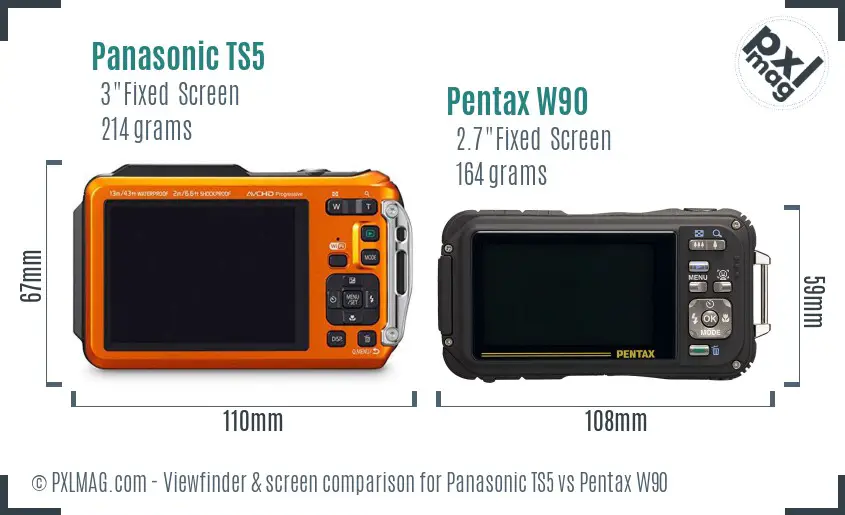 Panasonic TS5 vs Pentax W90 Screen and Viewfinder comparison
