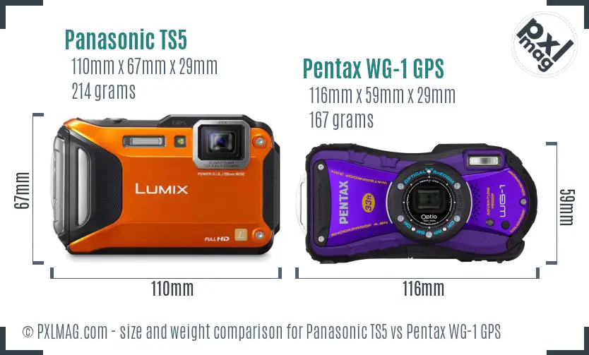 Panasonic TS5 vs Pentax WG-1 GPS size comparison