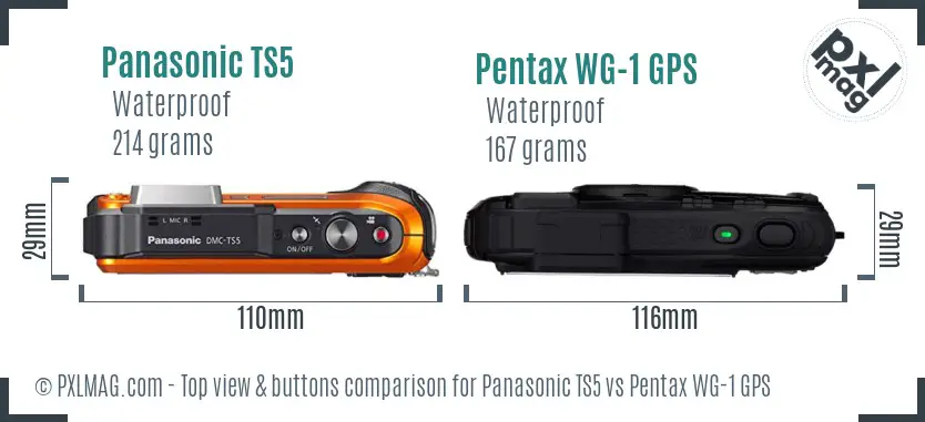 Panasonic TS5 vs Pentax WG-1 GPS top view buttons comparison