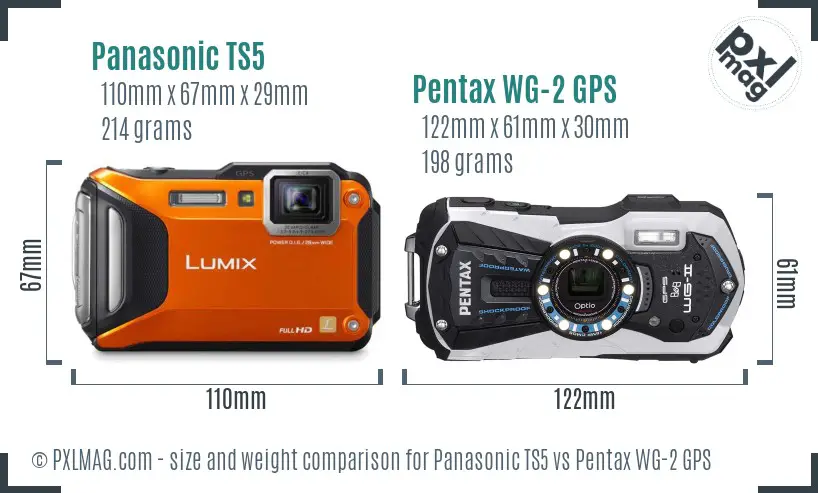 Panasonic TS5 vs Pentax WG-2 GPS size comparison