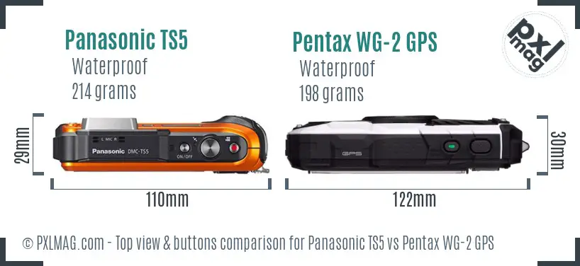 Panasonic TS5 vs Pentax WG-2 GPS top view buttons comparison