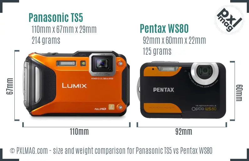 Panasonic TS5 vs Pentax WS80 size comparison