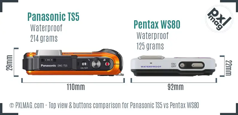 Panasonic TS5 vs Pentax WS80 top view buttons comparison