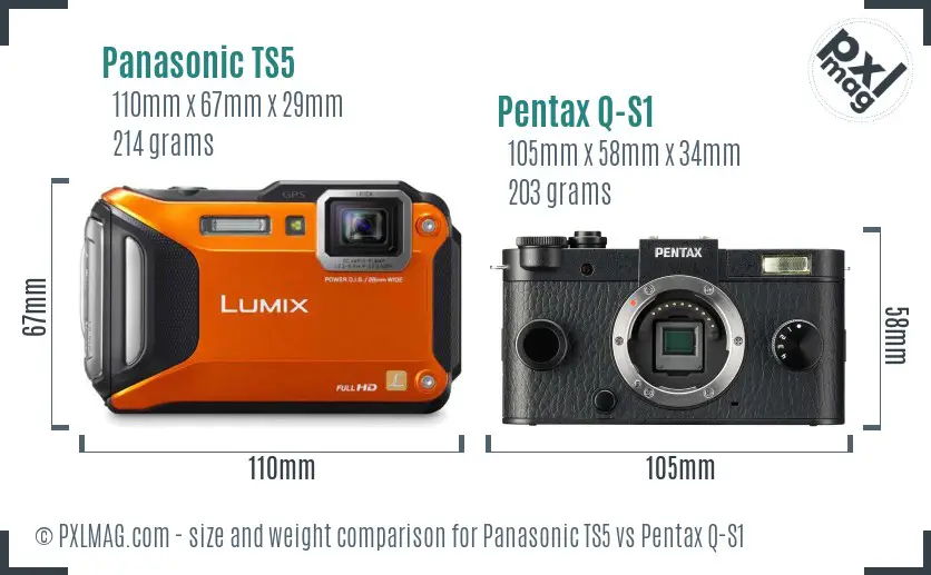Panasonic TS5 vs Pentax Q-S1 size comparison