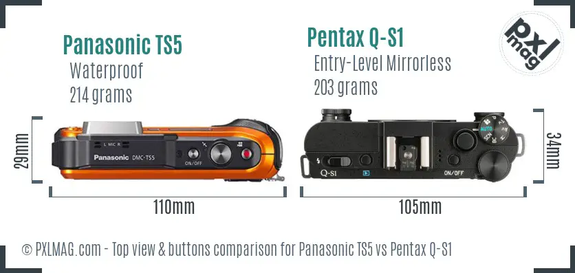 Panasonic TS5 vs Pentax Q-S1 top view buttons comparison