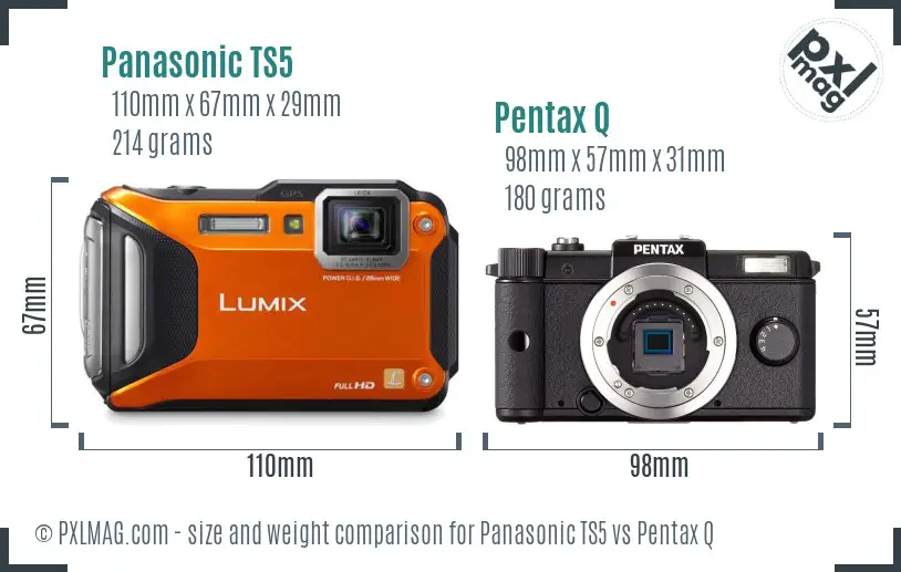 Panasonic TS5 vs Pentax Q size comparison