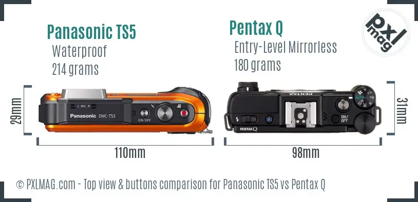 Panasonic TS5 vs Pentax Q top view buttons comparison