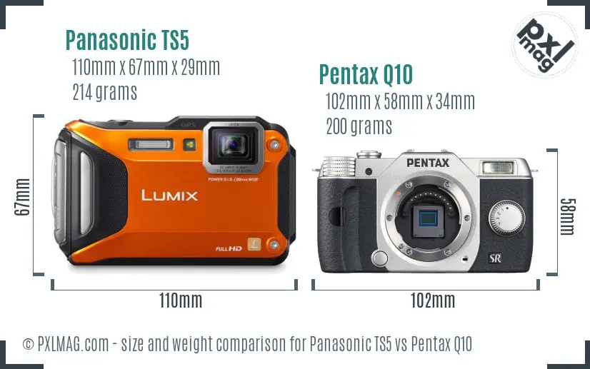 Panasonic TS5 vs Pentax Q10 size comparison