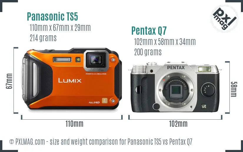 Panasonic TS5 vs Pentax Q7 size comparison