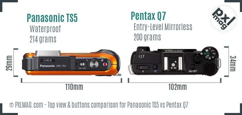 Panasonic TS5 vs Pentax Q7 top view buttons comparison