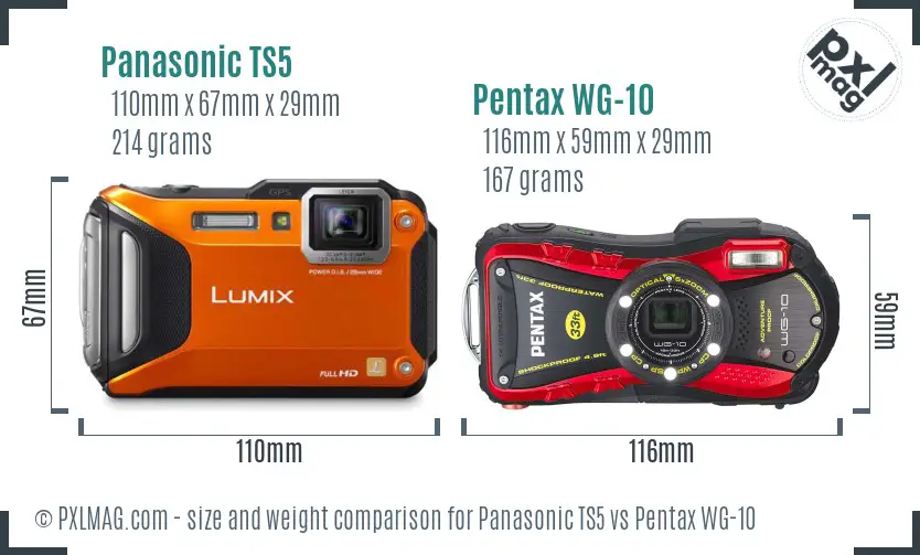 Panasonic TS5 vs Pentax WG-10 size comparison