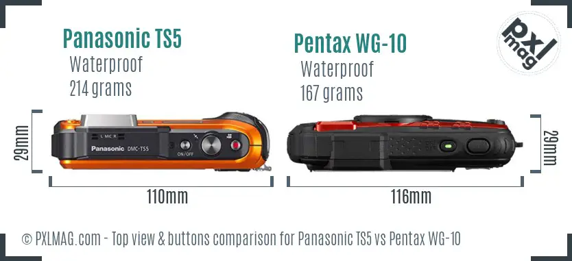 Panasonic TS5 vs Pentax WG-10 top view buttons comparison