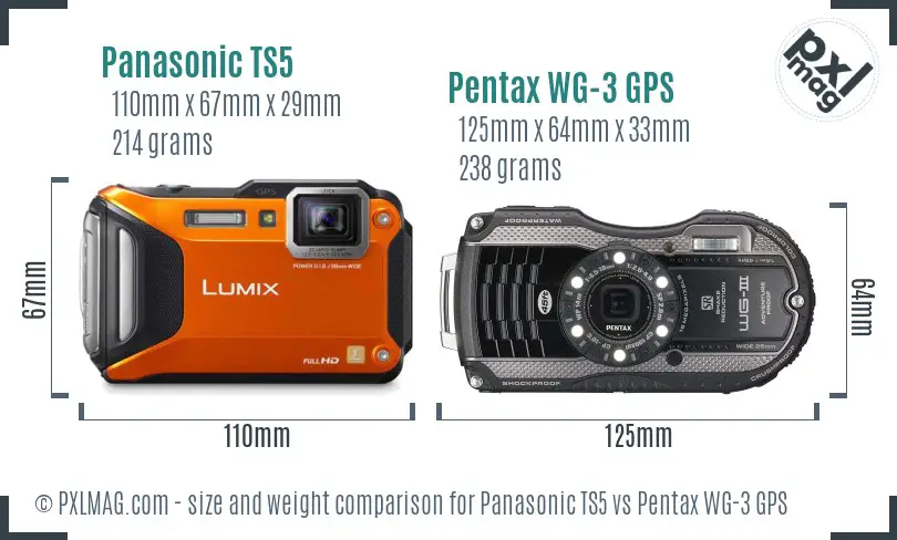 Panasonic TS5 vs Pentax WG-3 GPS size comparison