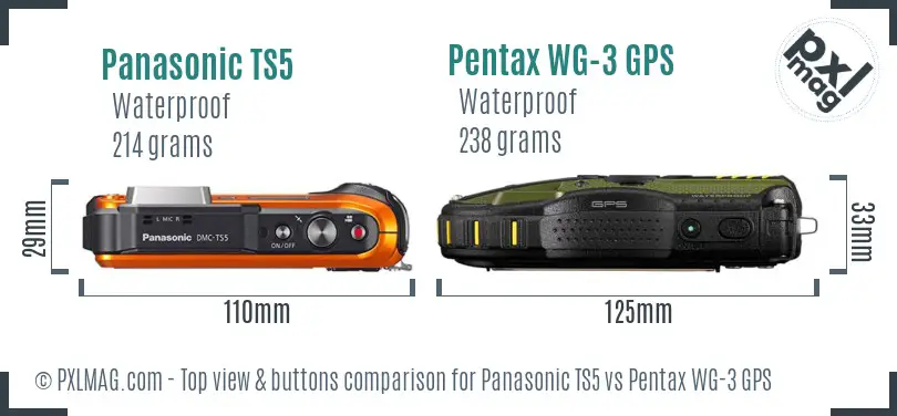 Panasonic TS5 vs Pentax WG-3 GPS top view buttons comparison