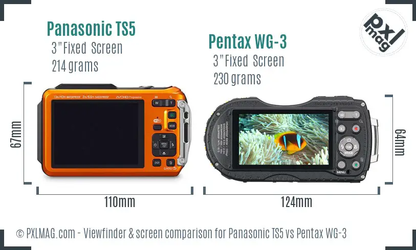 Panasonic TS5 vs Pentax WG-3 Screen and Viewfinder comparison