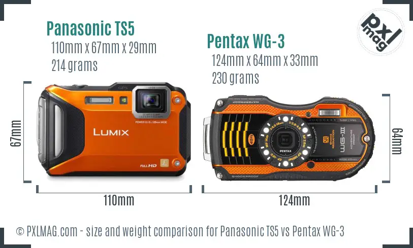 Panasonic TS5 vs Pentax WG-3 size comparison