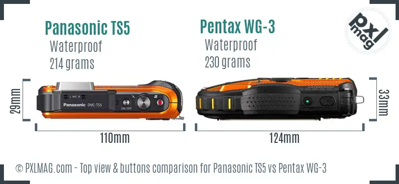 Panasonic TS5 vs Pentax WG-3 top view buttons comparison