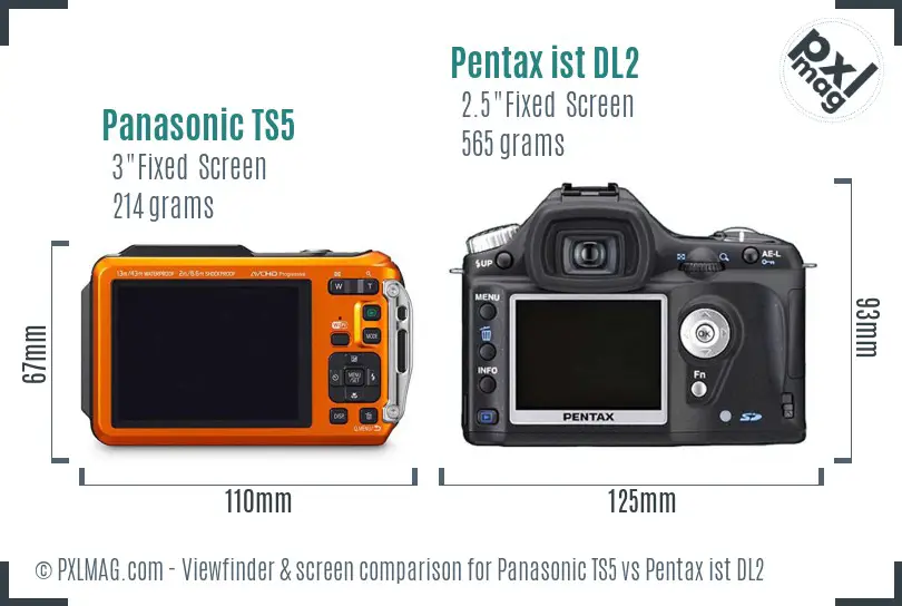 Panasonic TS5 vs Pentax ist DL2 Screen and Viewfinder comparison
