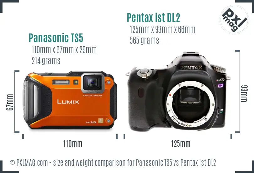 Panasonic TS5 vs Pentax ist DL2 size comparison