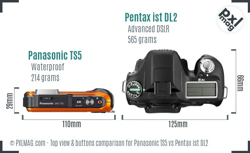 Panasonic TS5 vs Pentax ist DL2 top view buttons comparison