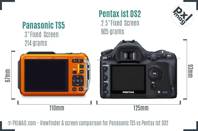 Panasonic TS5 vs Pentax ist DS2 Screen and Viewfinder comparison