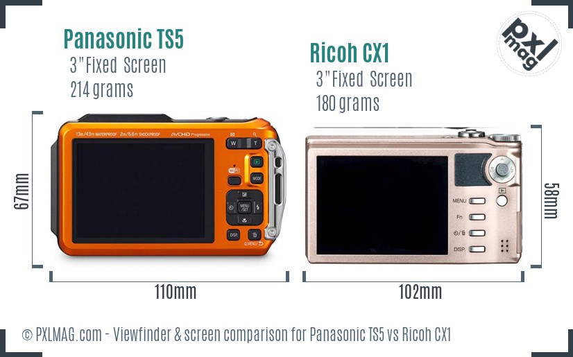 Panasonic TS5 vs Ricoh CX1 Screen and Viewfinder comparison