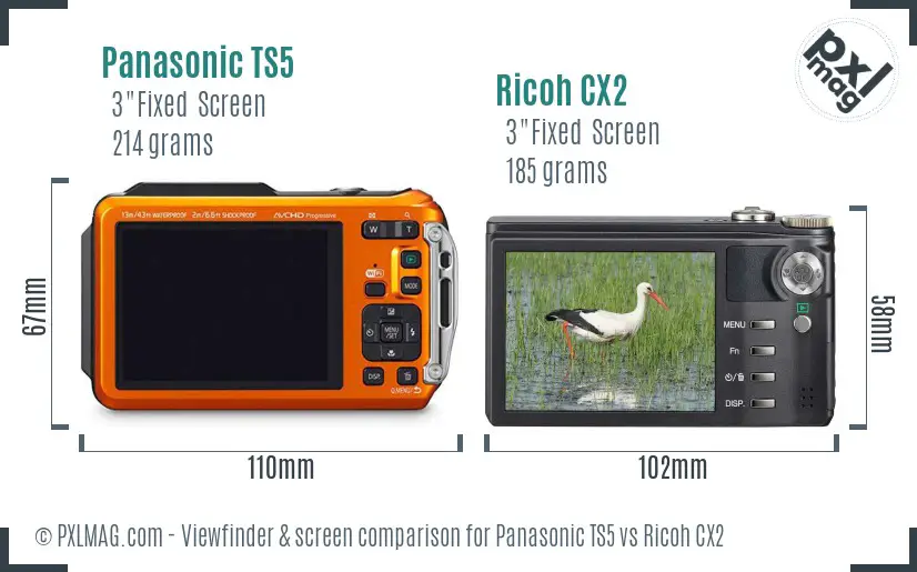 Panasonic TS5 vs Ricoh CX2 Screen and Viewfinder comparison