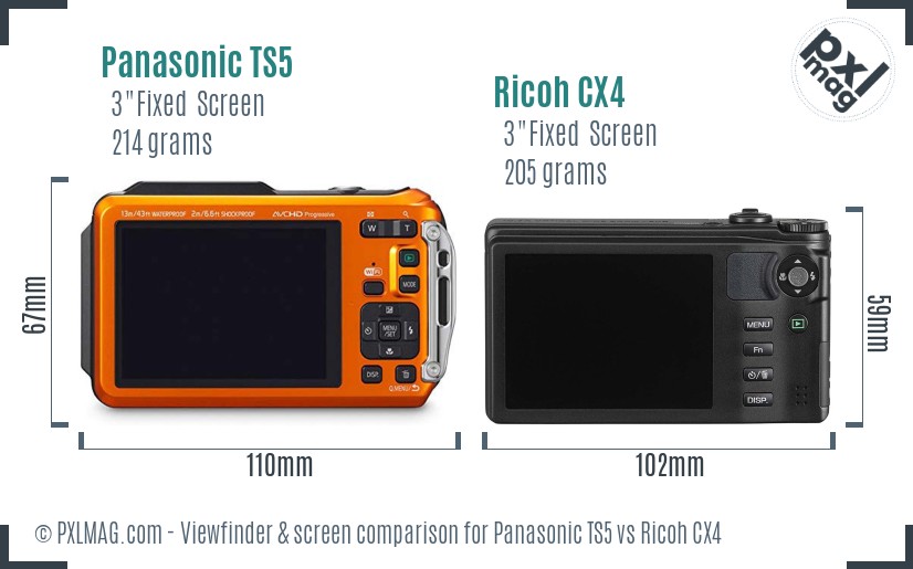 Panasonic TS5 vs Ricoh CX4 Screen and Viewfinder comparison